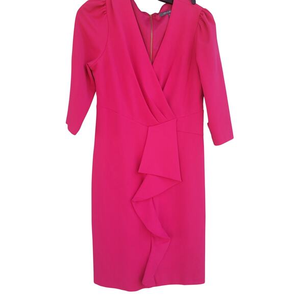 JULIA JORDAN 3/4 SLEEVE CASCADE RUFFLE DRESS SIZE 10 DRAGON FRUIT PINK - Picture 2 of 9